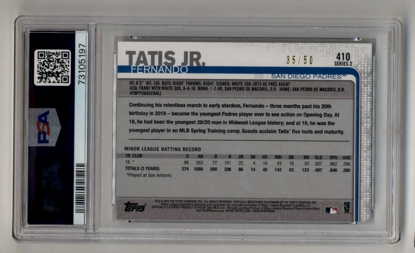 Fernando Tatis Jr 2019 Topps Father’s Day 35/50 PSA 8 Near Mint-Mint - Singles