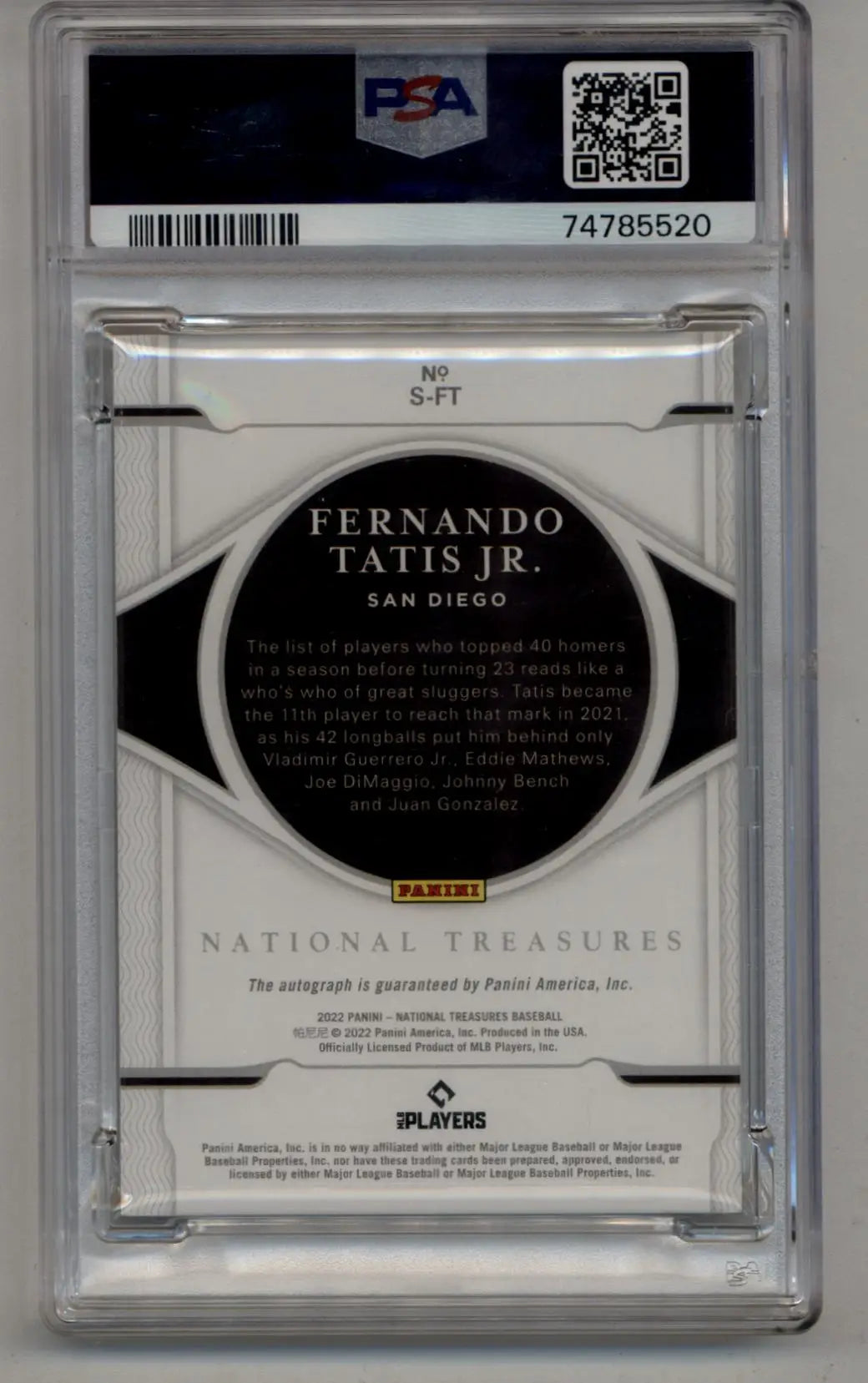Fernando Tatis Jr. 2022 National Treasures Signature autographed baseball card PSA 9