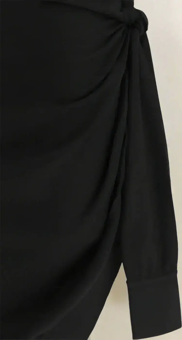 FERRAGAMO black asymmetrical knit dress with knotted waist and slit for elegant style