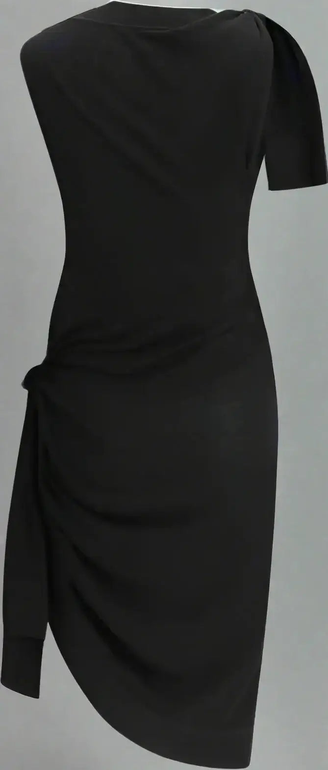 FERRAGAMO black asymmetrical knit dress with short sleeves and side ruching