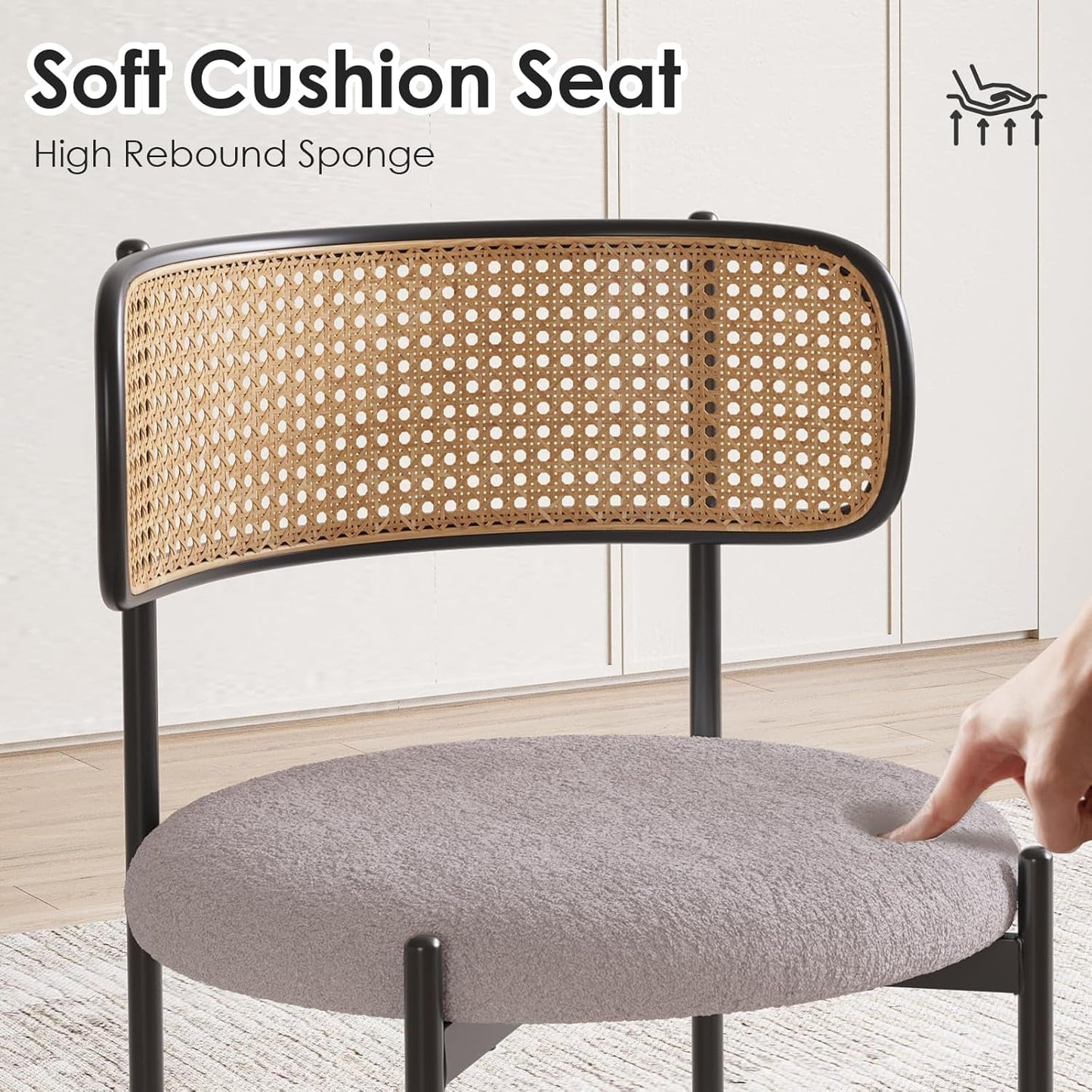 Gray Rattan Back Mid-Century Modern Dining Chairs Set-3