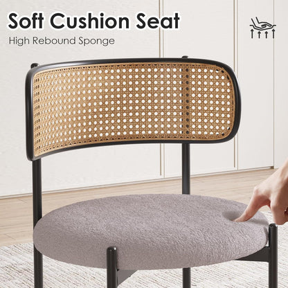 Gray Rattan Back Mid-Century Modern Dining Chairs Set-3