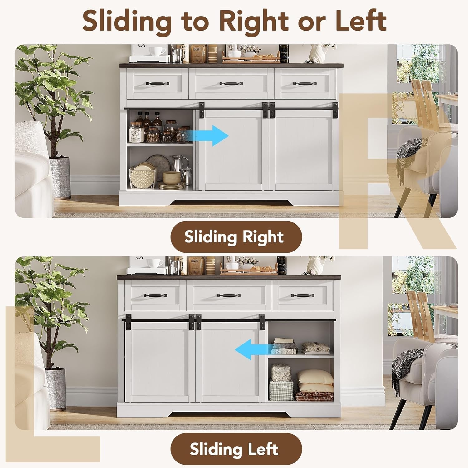 White Farmhouse Buffet Cabinet 47.2inches With Drawers-4