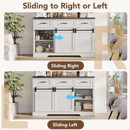 White Farmhouse Buffet Cabinet 47.2inches With Drawers-4