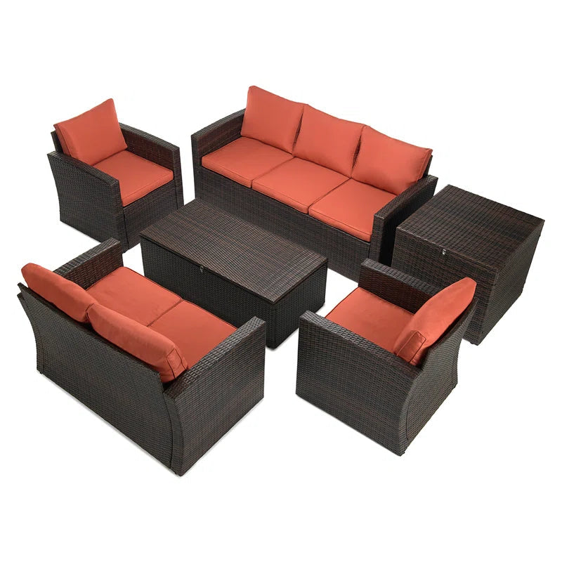 Rattan 7 Person Outdoor Seating Group With Cushions-2