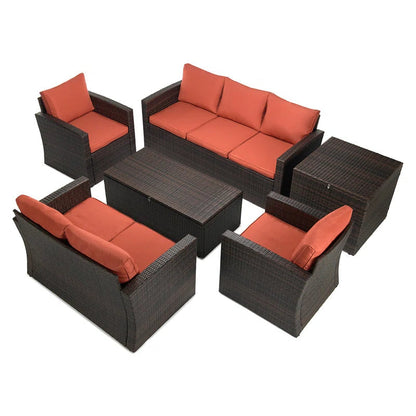 Rattan 7 Person Outdoor Seating Group With Cushions-2