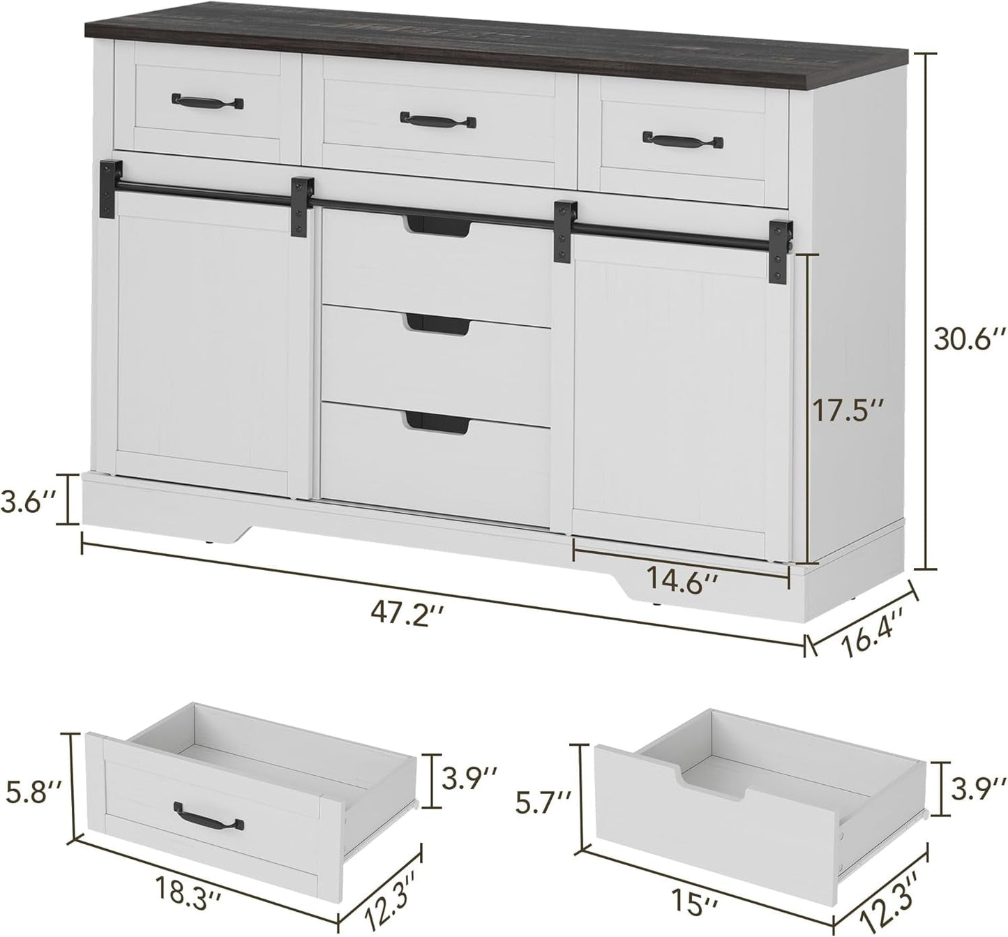 White Farmhouse Buffet Cabinet 47.2inches With Drawers-1