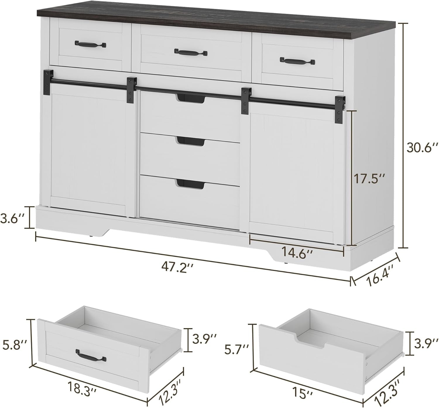White Farmhouse Buffet Cabinet 47.2inches With Drawers-1