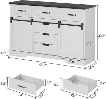 White Farmhouse Buffet Cabinet 47.2inches With Drawers-1