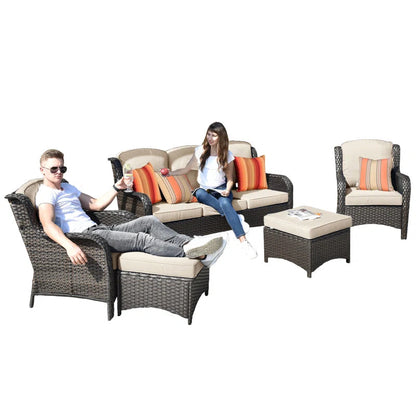Patio Rattan Seating Group With Cushions Five Piece-0