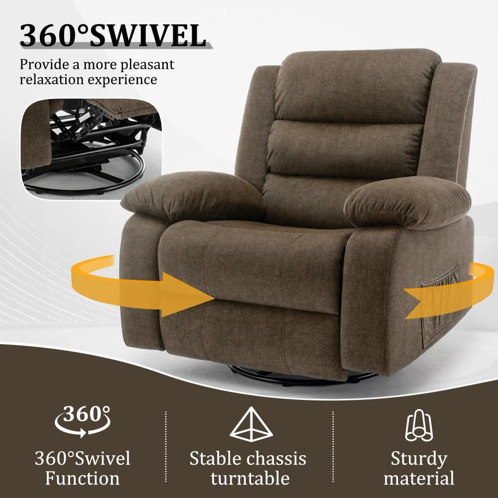 Recliner Chair, Wide Rocker Chair, Rocking Chair with Massage and Heat,360°Swivel Nursery Rocking Chairs, Oversized Recliner for Adults, Cashmere Reclining Sofa for Living Room, Brown-2