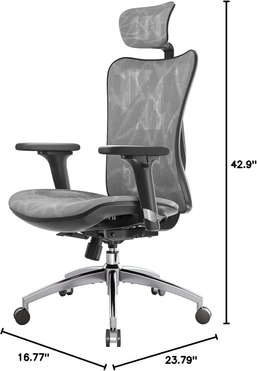 M57 Ergonomic Office Chair with 3 Way Armrests Lumbar Support and Adjustable Headrest High Back Tilt Function Grey-2