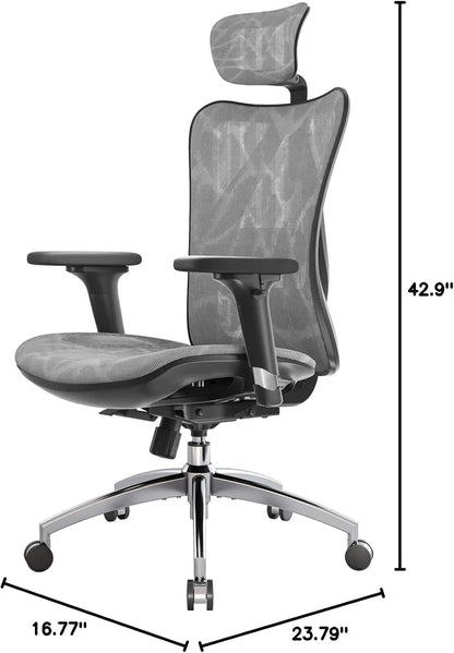 M57 Ergonomic Office Chair with 3 Way Armrests Lumbar Support and Adjustable Headrest High Back Tilt Function Grey-2