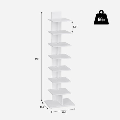 Vertical Bookshelf, 8-Tier Bookcase, Narrow Spine Book Shelf for Small Space, Corner Standing Shelf for Living Room, Office, Study, Entryway, White BS06BW008-1