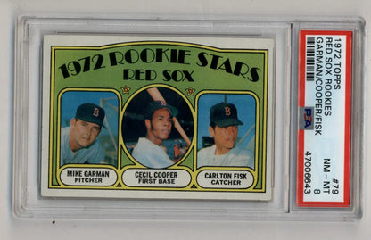1972 Topps Red Sox Rookies card featuring Fisk, Cooper, Garman in PSA 8 condition