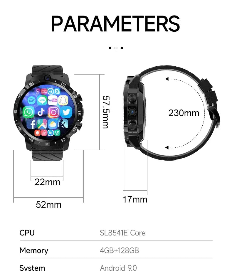 Black MT27 Smartwatch with round display, 128G music, Bluetooth, and camera features