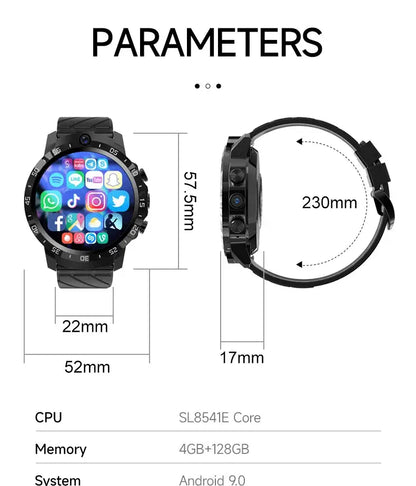 Black MT27 Smartwatch with round display, 128G music, Bluetooth, and camera features