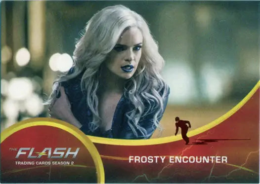 Trading card of a woman with platinum blonde hair in Flash Season 2 Scarlet Speedster Deco Red Foil