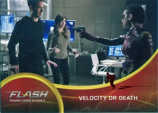 Trading card featuring characters in Flash Season 2 with Scarlet Speedster Deco Red Foil