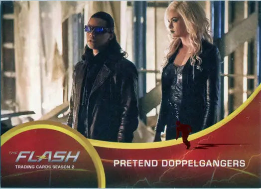 Trading card featuring The Flash characters with Pretend Doppelgangers text and Scarlet Speedster Deco