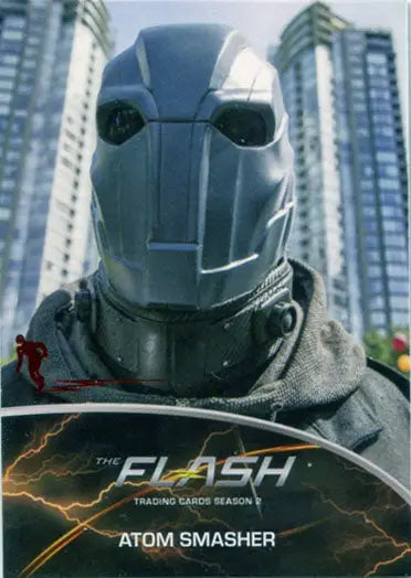 Metallic helmet with glowing eyes from Flash Season 2 Scarlet Speedster Deco red foil card