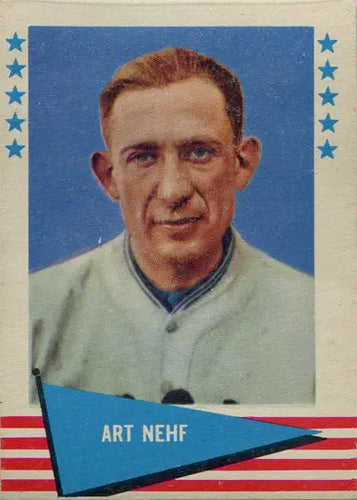 Vintage Fleer Baseball Greats card featuring Art Nehf on a blue background