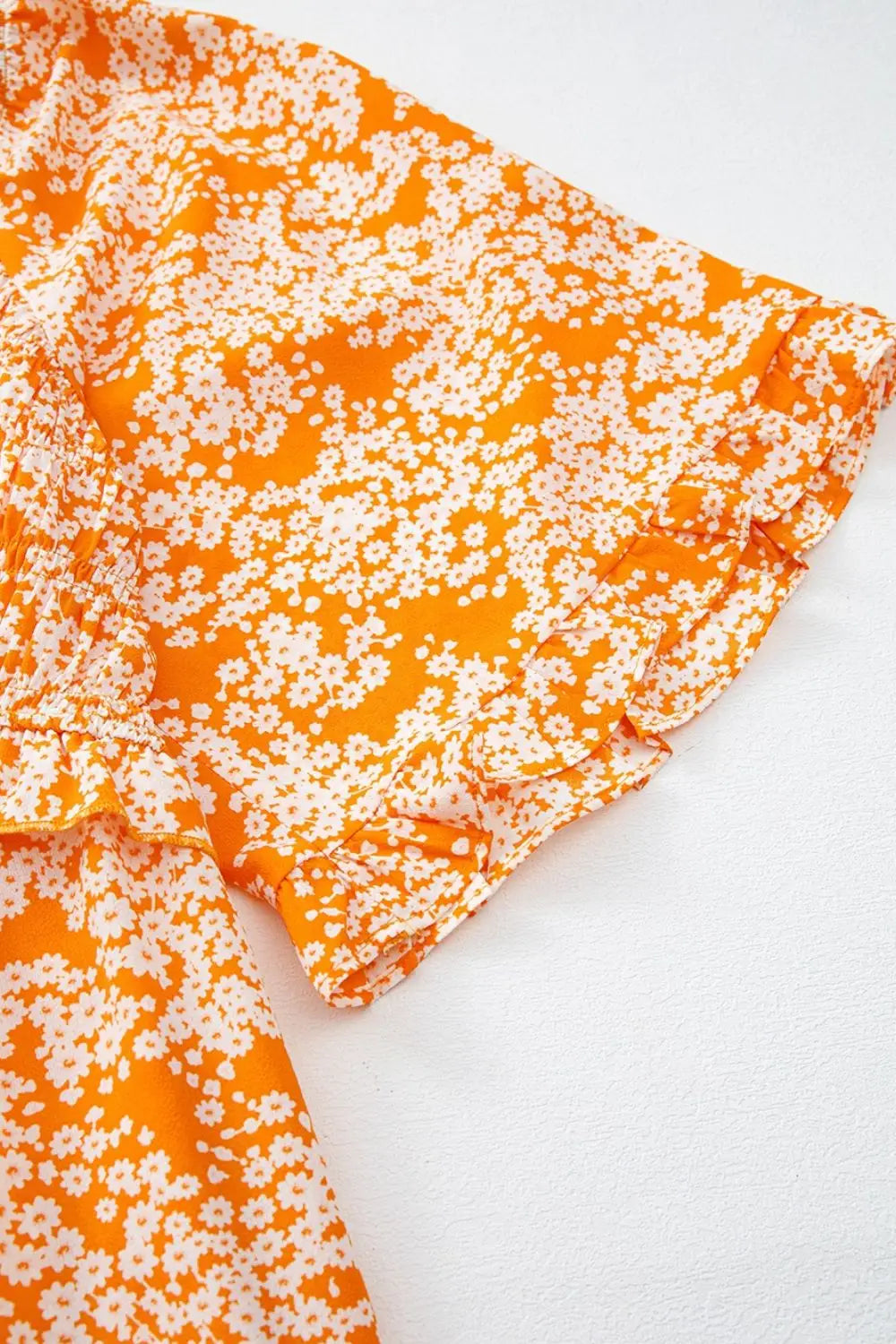 Floral Print Smocked V Neck Wide Sleeve Maxi Dress - dress