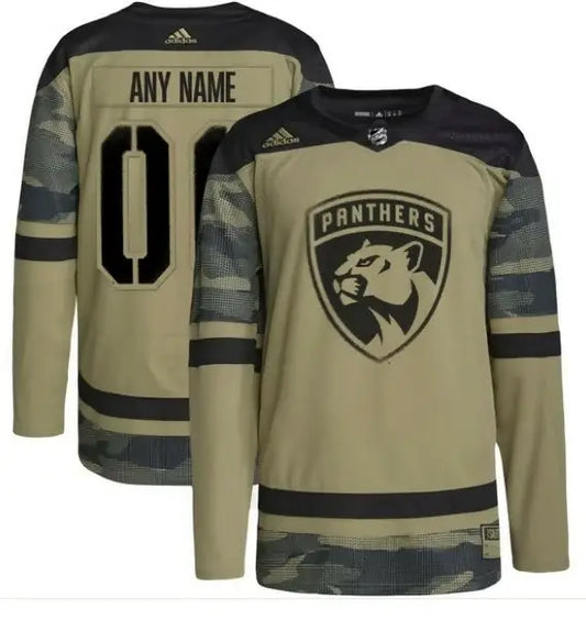 Florida Panthers military green camouflage hockey jersey for team practice and support
