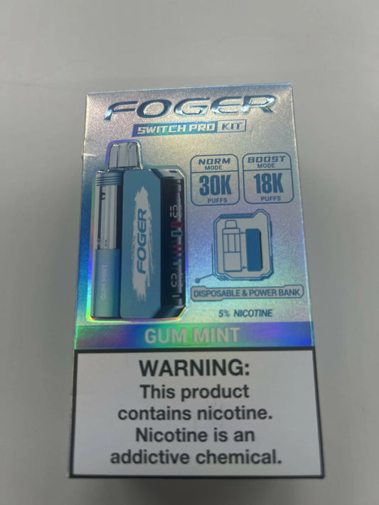 Light blue Foger Kit Gum Mint vape with 5% nicotine, 30K puffs, and power bank function