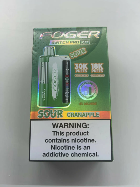 Green and silver Foger Kit Sour Cranapple flavored vape kit for a refreshing experience