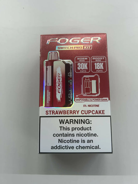 Foger Kit Strawberry Cupcake vape with 5% nicotine, 30K puffs, in strawberry cupcake flavor