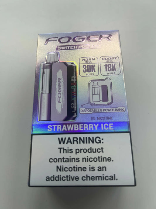 Disposable vape and power bank in Strawberry Ice flavor from Foger Kit Strawberry Ice