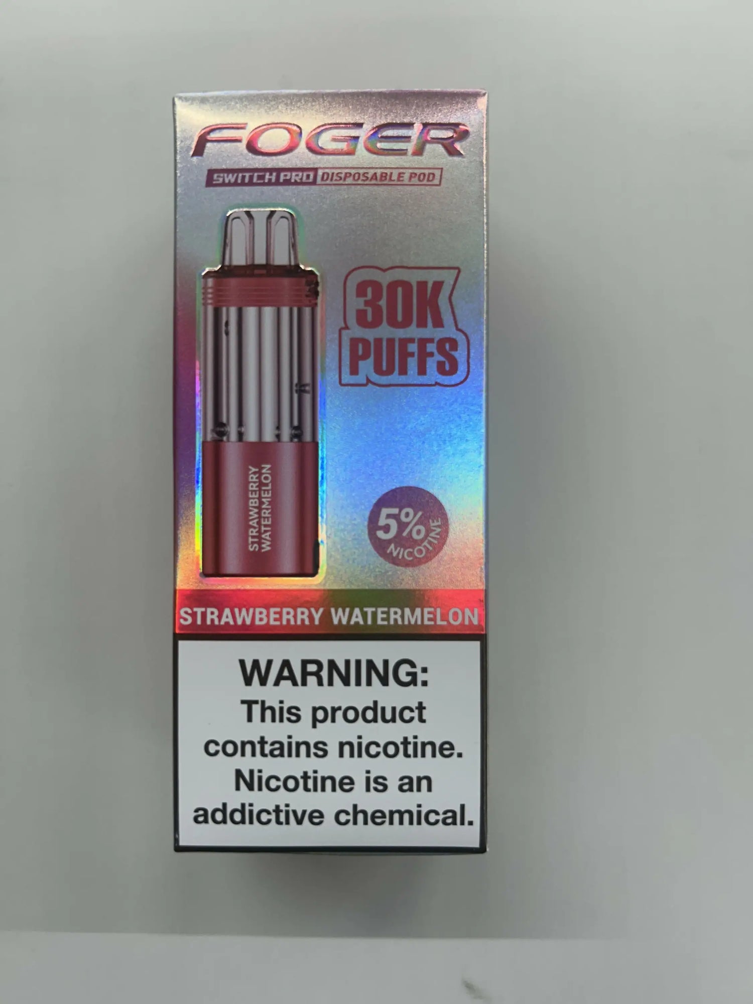 Disposable Foger Pod in Strawberry Watermelon flavor with 5% nicotine and 30,000 puffs
