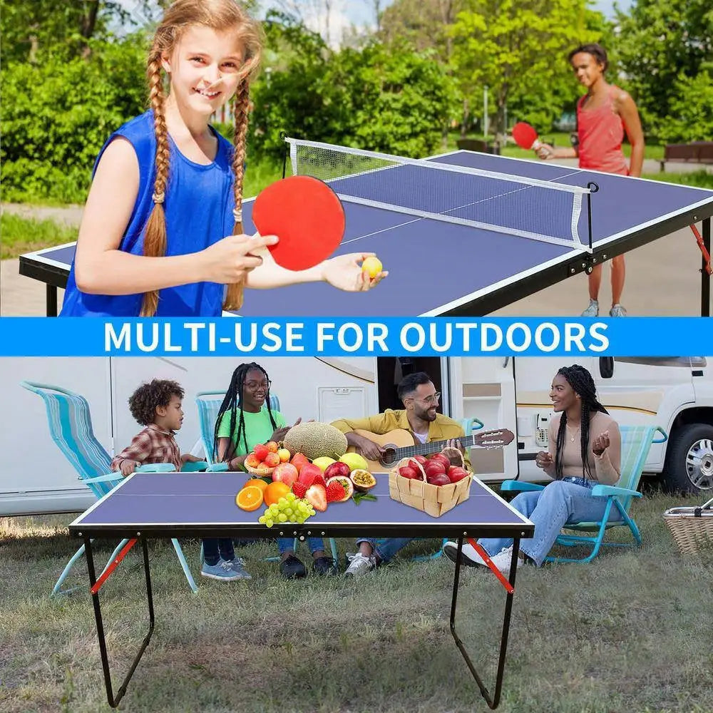 Folding 54-inch Blue Ping Pong Table Tennis Table Set with Net and Paddles