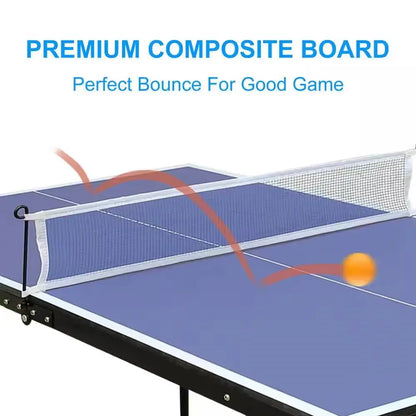 Blue ping pong table tennis table with net and paddles, premium bounce for table tennis