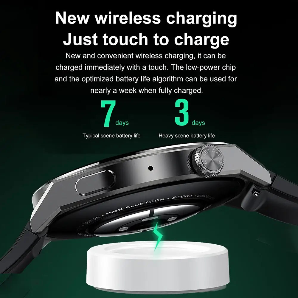 Huawei Xiaomi NFC GT3 Pro AMOLED smartwatch with wireless charging and long battery life