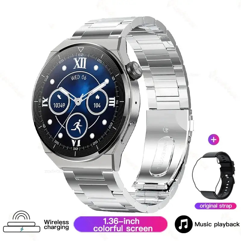 Huawei Xiaomi NFC GT3 Pro AMOLED smartwatch with metal band and digital display