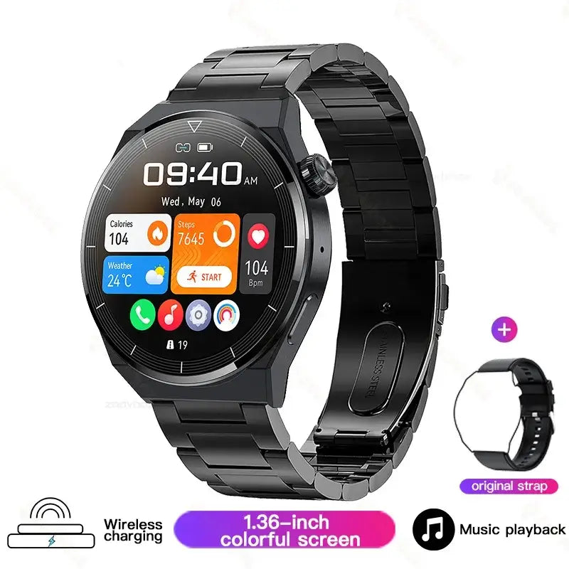 Black Huawei Xiaomi NFC GT3 Pro AMOLED smartwatch with fitness, weather, music, waterproof