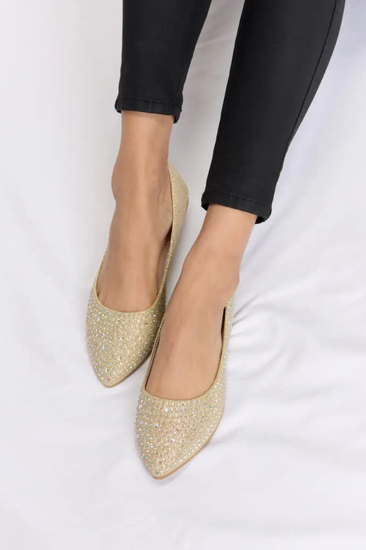 Forever Link Rhinestone Point Toe Flat Slip-Ons - CHAMPGN / 6
