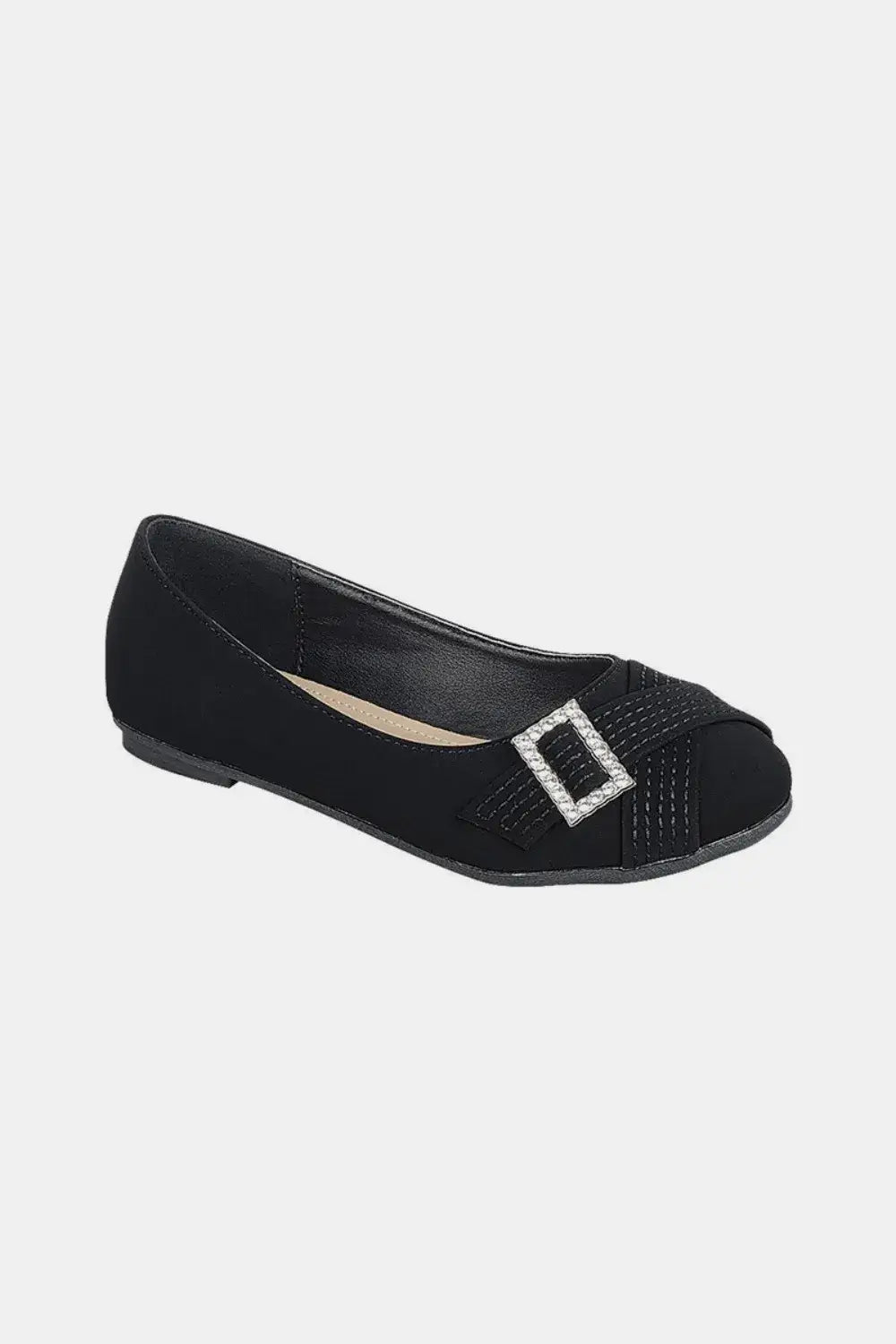Forever Link Slip On Rhinestone Buckle Ballet Flats - Black / 6