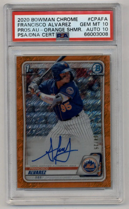 Francisco Alvarez 2020 Bowman Chrome Prospect Auto Orange Refractors 04/25 PSA 10 Gem Mint Auto 10 - Singles