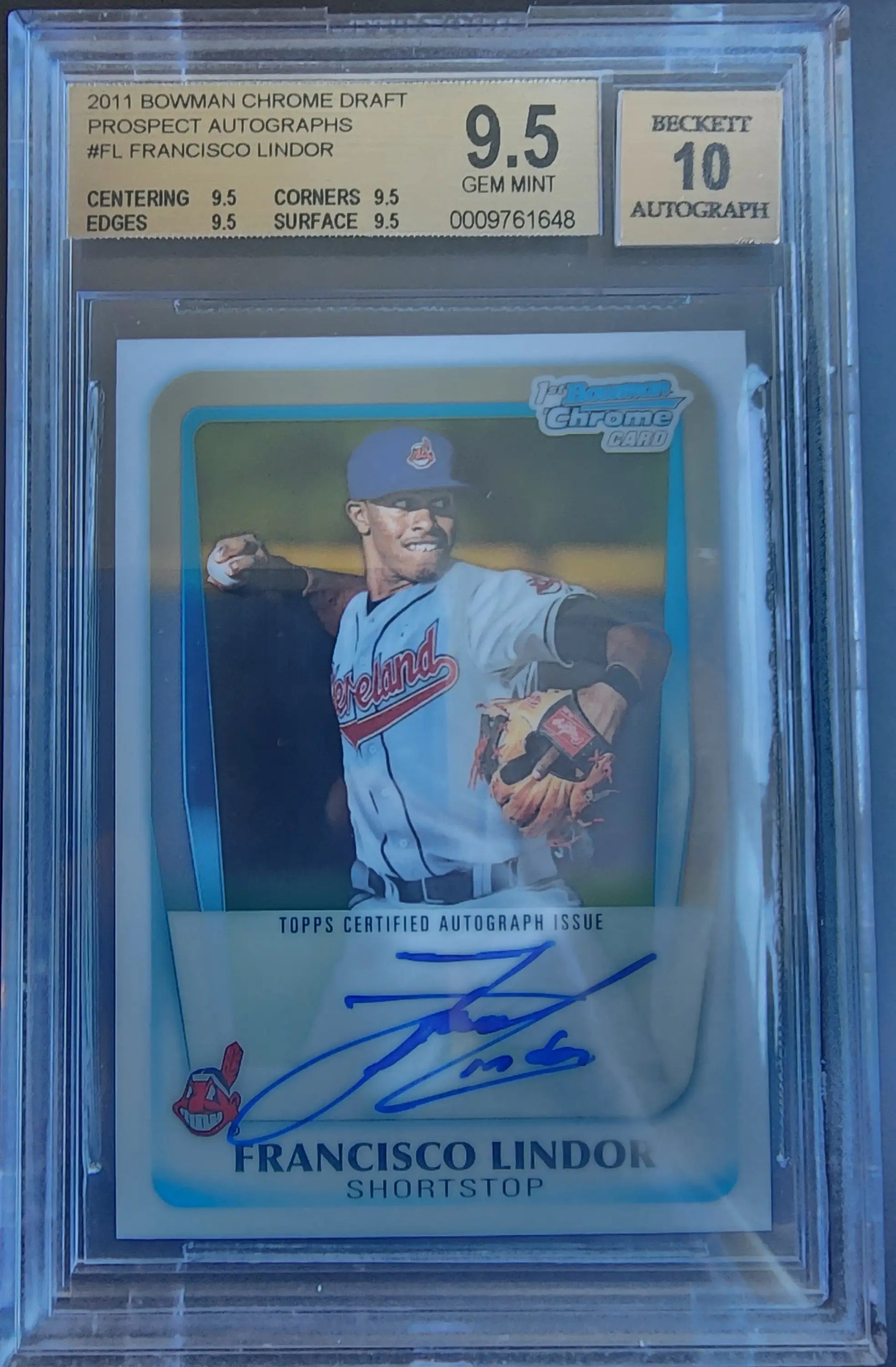 BGS 9.5 Francisco Lindor 2011 Bowman Chrome Draft Auto baseball card for sale
