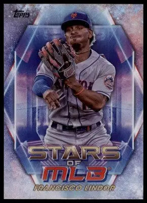 Baseball trading card featuring Francisco Lindor from Topps Stars 2023 New York Mets