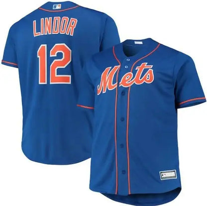 Blue Mets baseball jersey worn by Francisco Lindor New York Mets replica player jersey