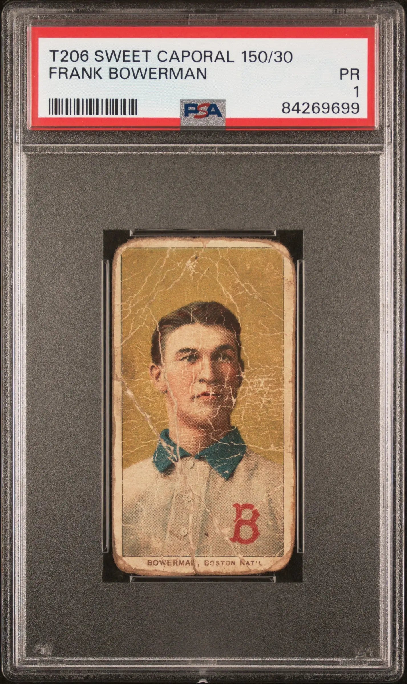 Vintage T206 Sweet Caporal Frank Bowerman card in PSA graded holder for collectors