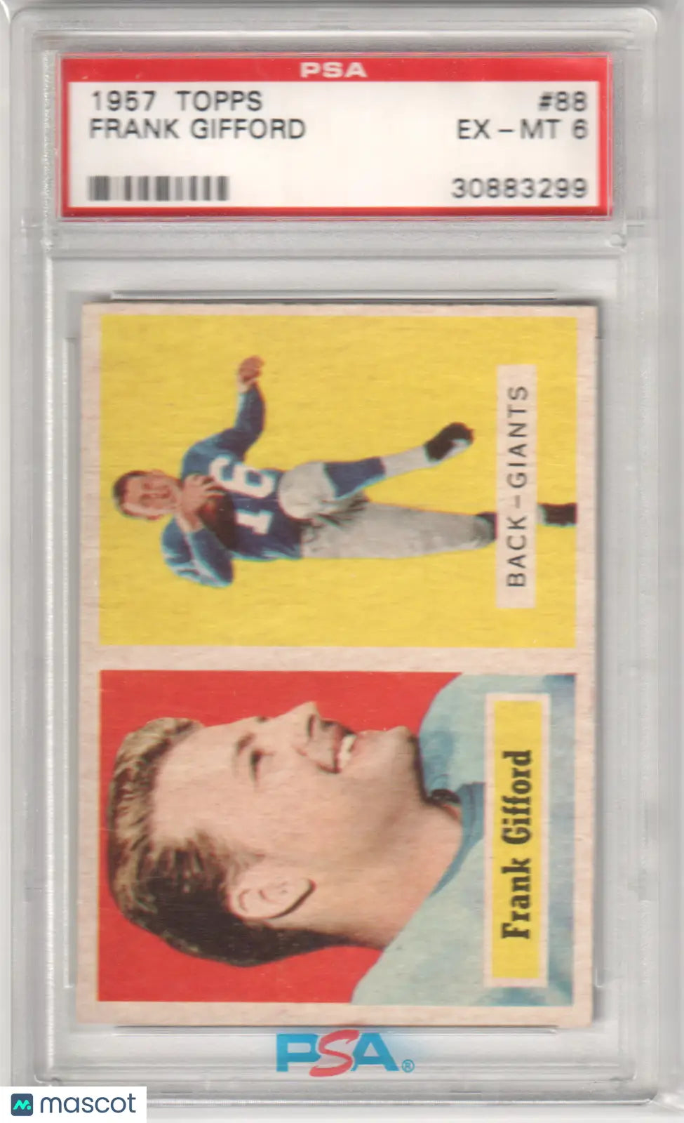 PSA graded 1957 Topps Frank Gifford football card #88 from Columbia Hobby