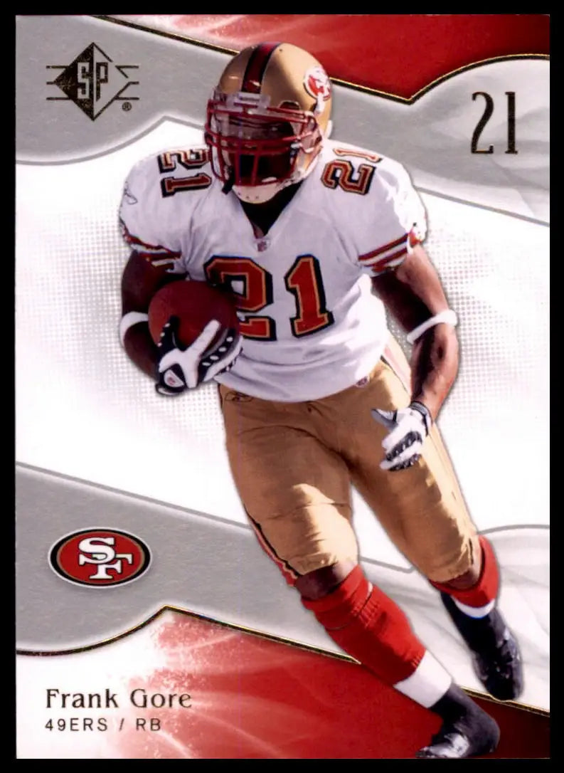Football trading card featuring Frank Gore in a San Francisco 49ers uniform for 2009 SP #17