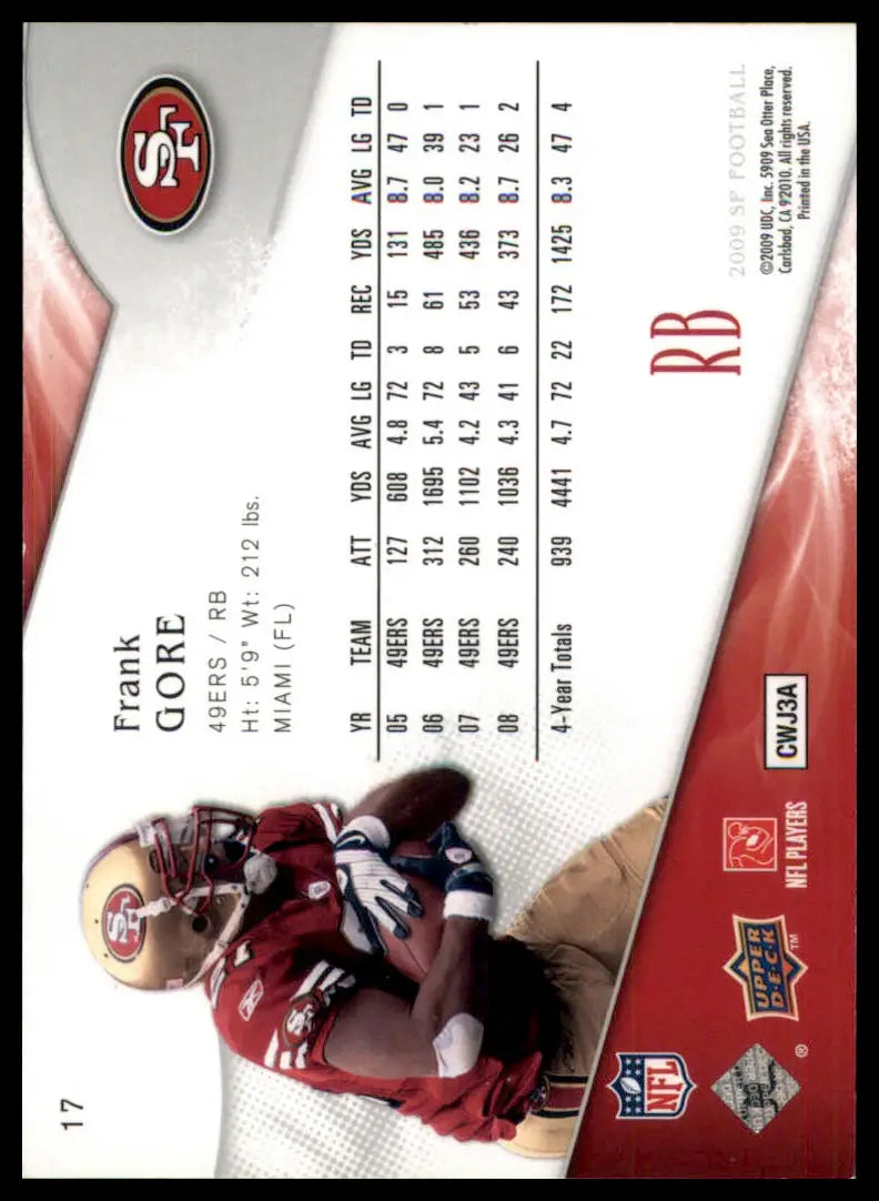 Frank Gore 2009 SP football trading card featuring San Francisco 49ers player