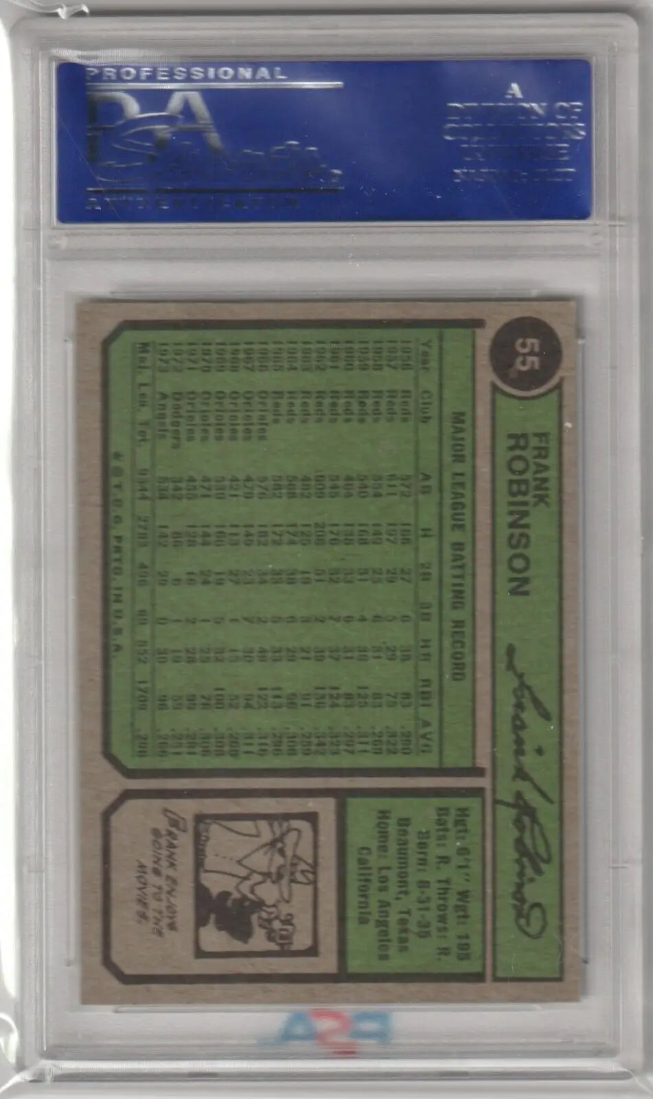 Graded Frank Robinson 1974 Topps baseball card from Columbia Hobby, PSA 8 NM-MT