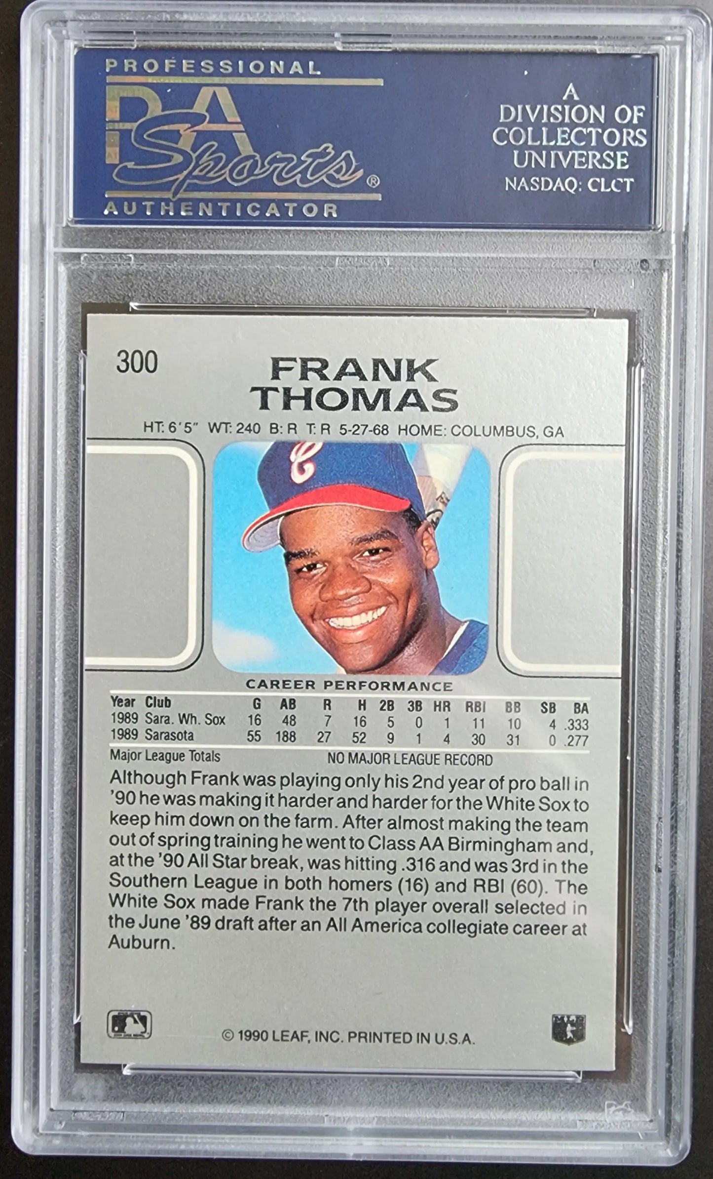 Frank Thomas 1990 Leaf baseball card graded PSA 10 Gem Mint for gem mint baseball collectors